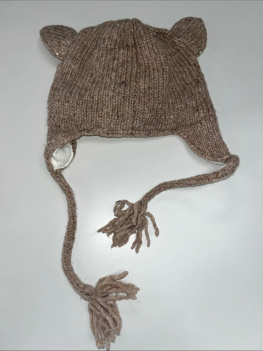 Source Unknown adult Brown and White Knit Puma / Cougar Earflap winter Hat